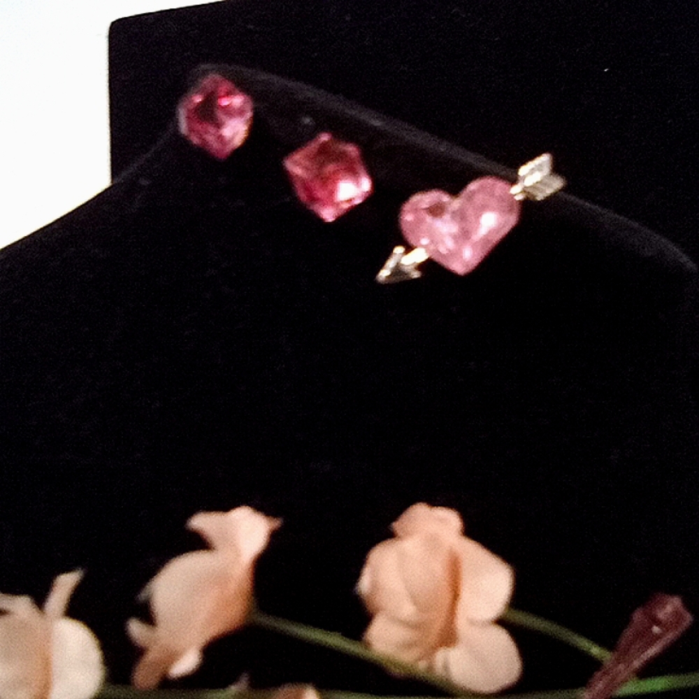 Vintage Avon Crystal Heart Arrow Tac Pin / Pink Prism Crystal Cube Studs